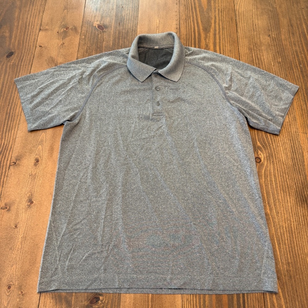 LULULEMON Metal‎ Vent Tech Polo Lightweight Golf Gray Mens Large Performance